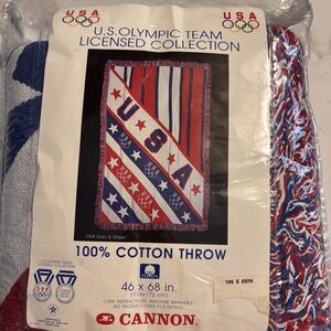 Vintage Cannon Throw Blanket U.S. Olympic Team Cotton Flag 46 x 68” Made In USA